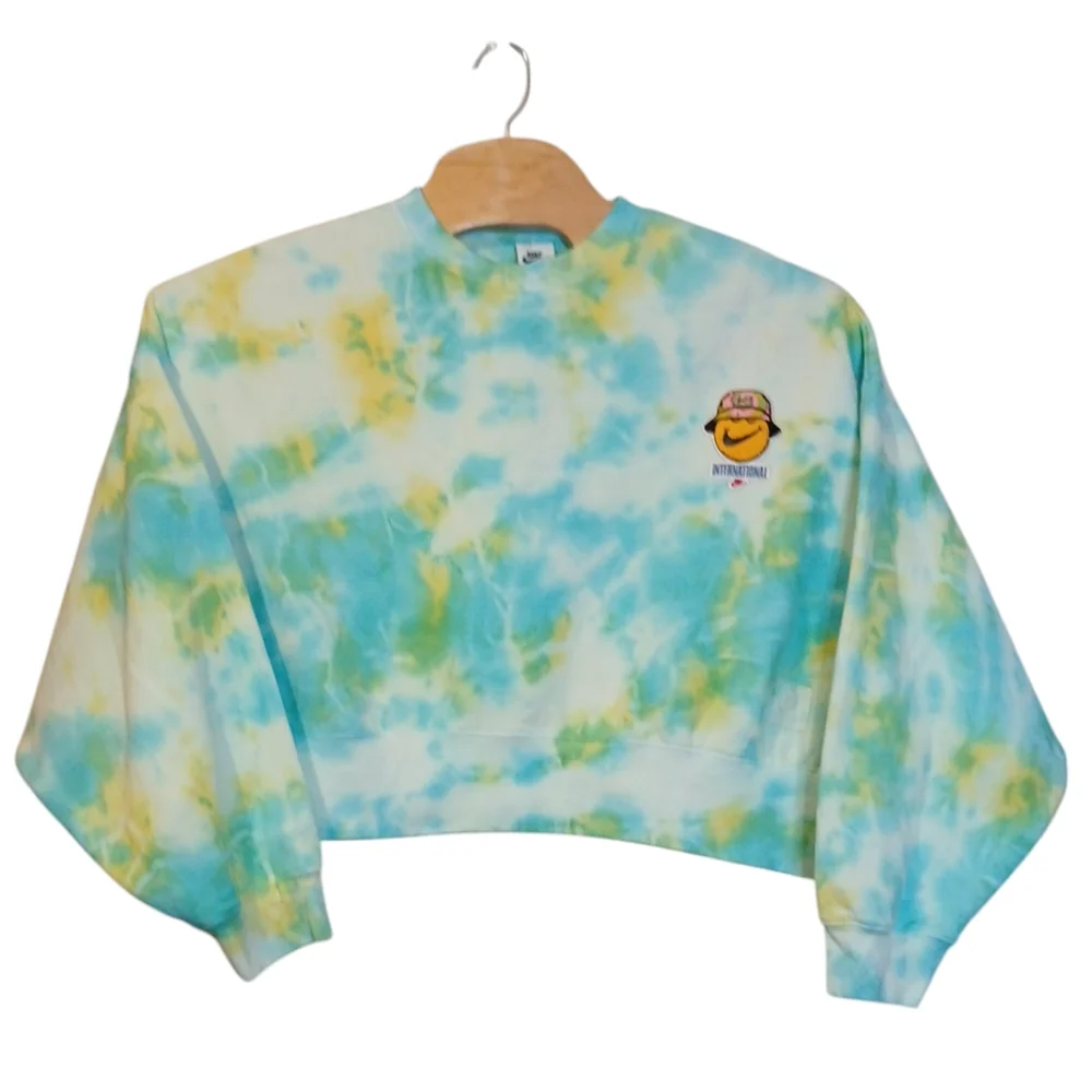 Nike‎ Oversized Cropped Tye-Dye Fleeced Sweatshirt size Large